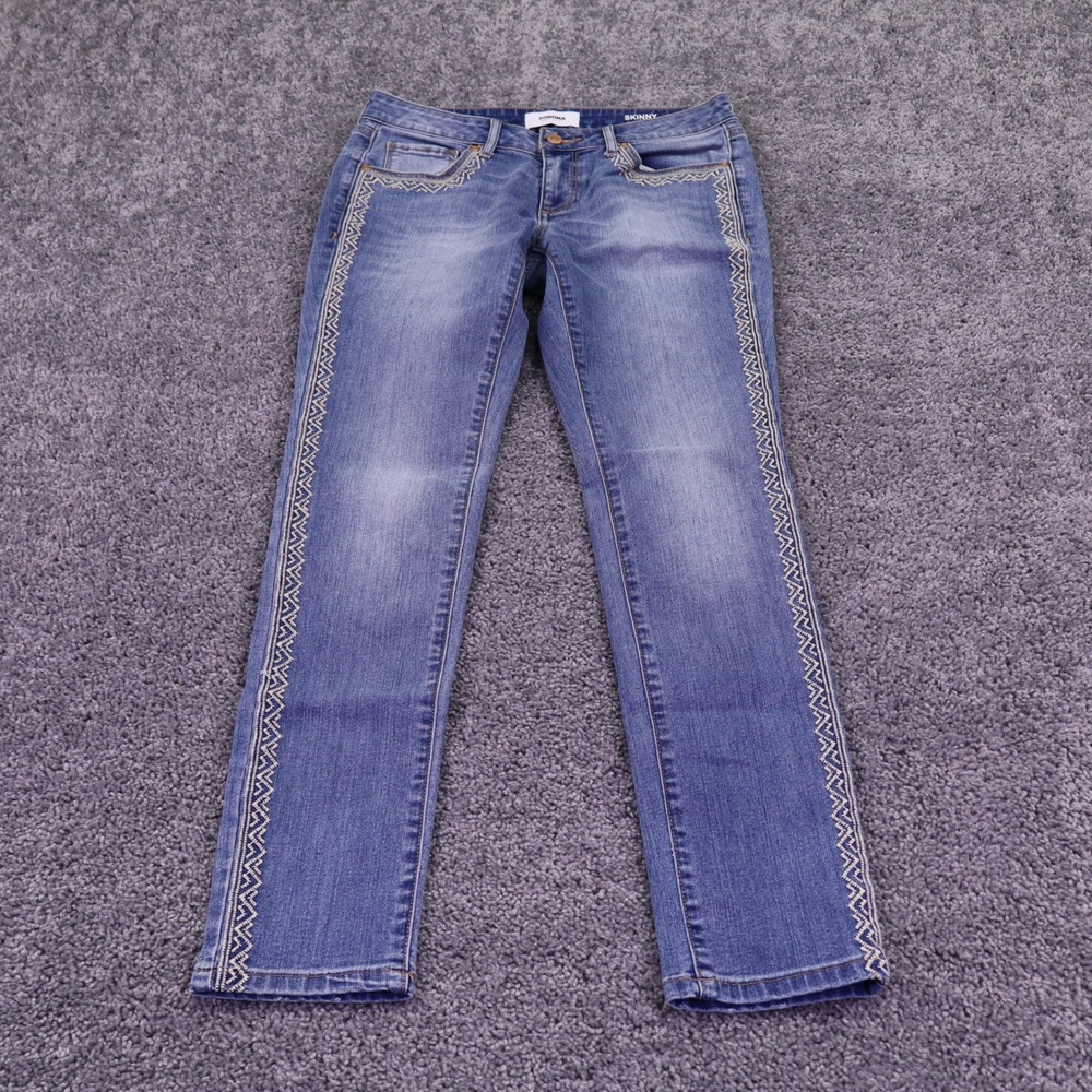 Sonoma Skinny Jeans Womens 4 Blue Denim Embroidered Side Stripe Stretch Casual